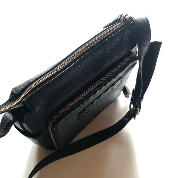 Vintage Fossil 1954 Black Leather Crossbody Organizer Bag 75082 Moto Biker Style - Picture 6 of 15